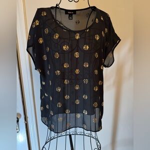 !  Style & Co. Black Sheer Blouse with Gold Accents